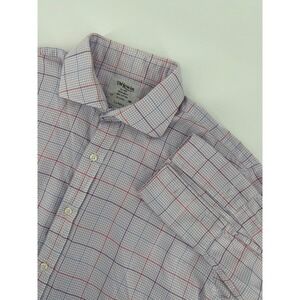 TM Lewin Luxury Shirt 17 36 Mens French Cuff Purple Plaid Checkered Long‎ Sleeve